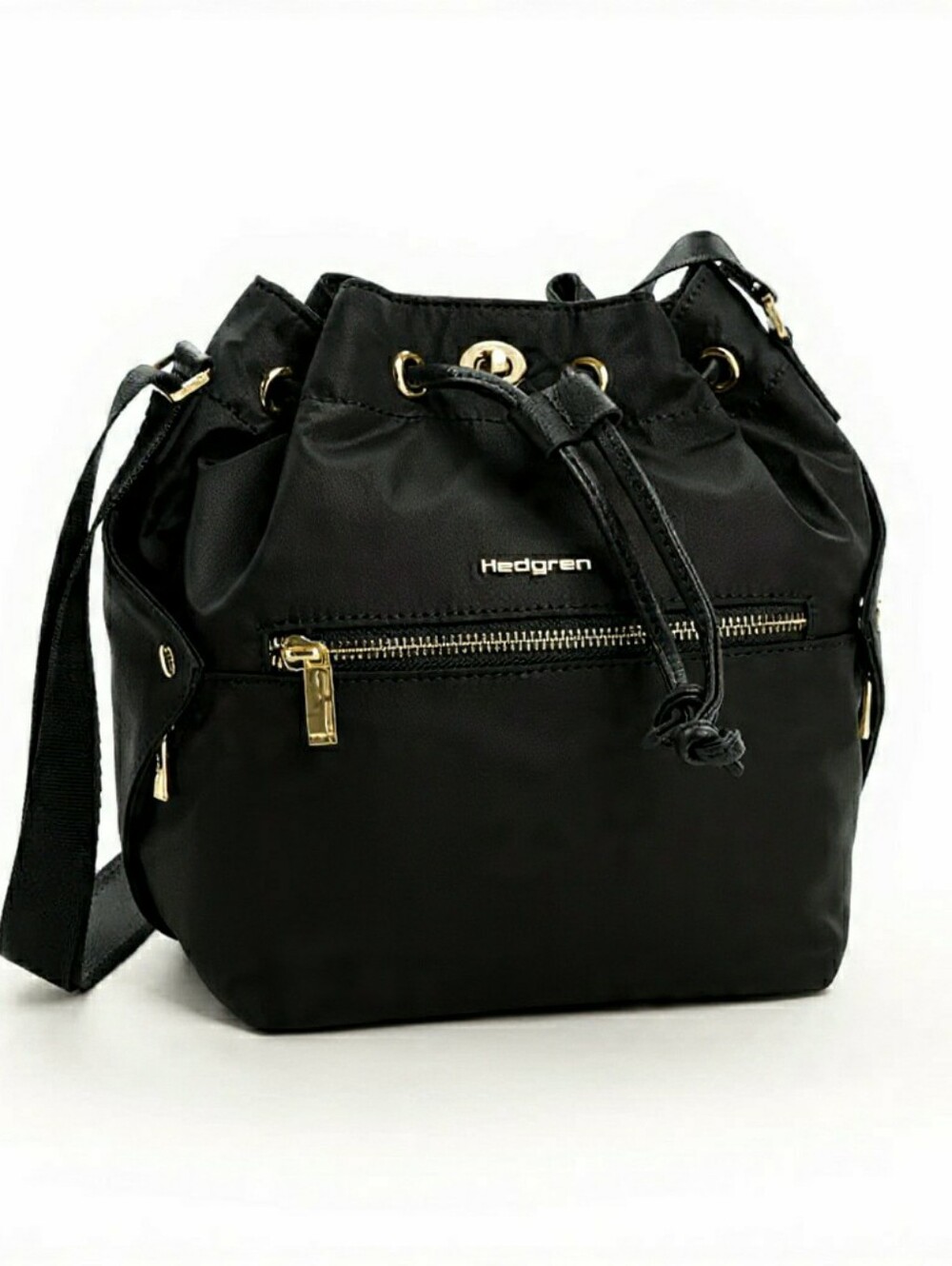 Hedgren Prisma Cuboid Black Drawstring Bucket Bag